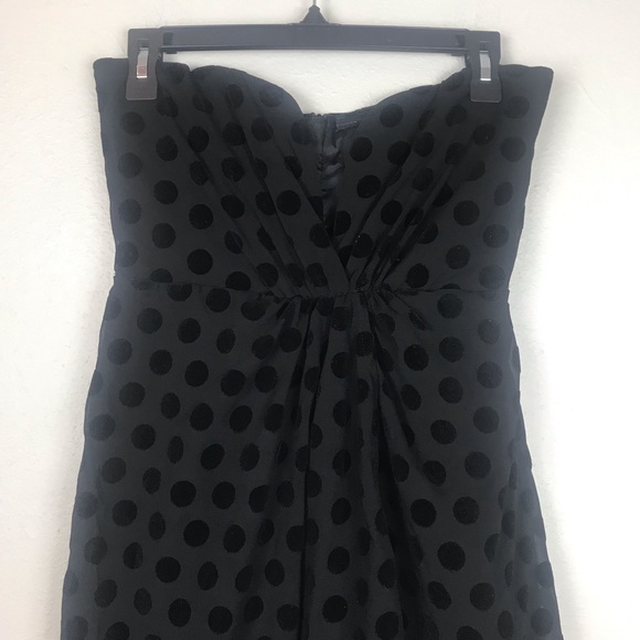Bardot Black Velvet Polka Dot Strapless Dress - Picture 4 of 8